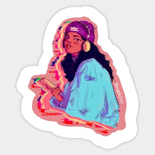 Girl listening to music Sticker